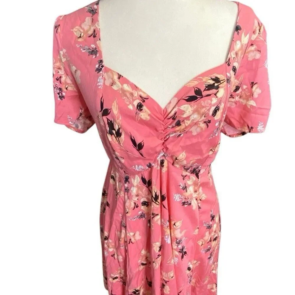 TORRID Knee Length Pink Floral Challis Sweetheart Dress Short Sleeve Size 1X New - Picture 2 of 8